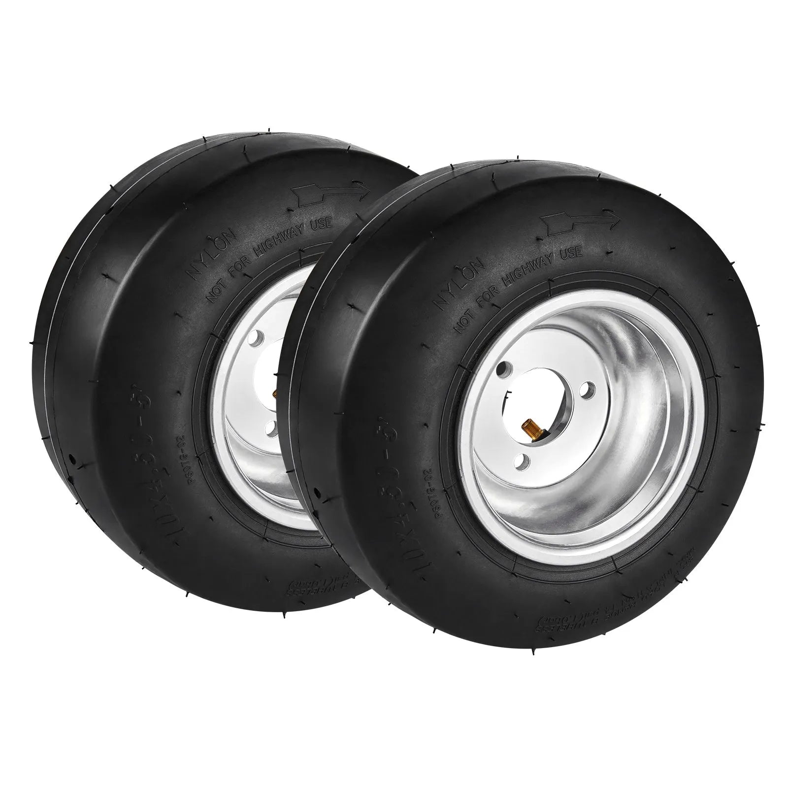 VEVOR Go Kart Tires and Rims, 10x4.5-5" Go Kart Wheels, 2-Pack Front Wheels, Aluminum Alloy Rims and Rubber Tires, Hub-Rim Fit Bolt Pattern 1.57 inch with 3 Bolt Holes, Replacement Pneumatic Tire