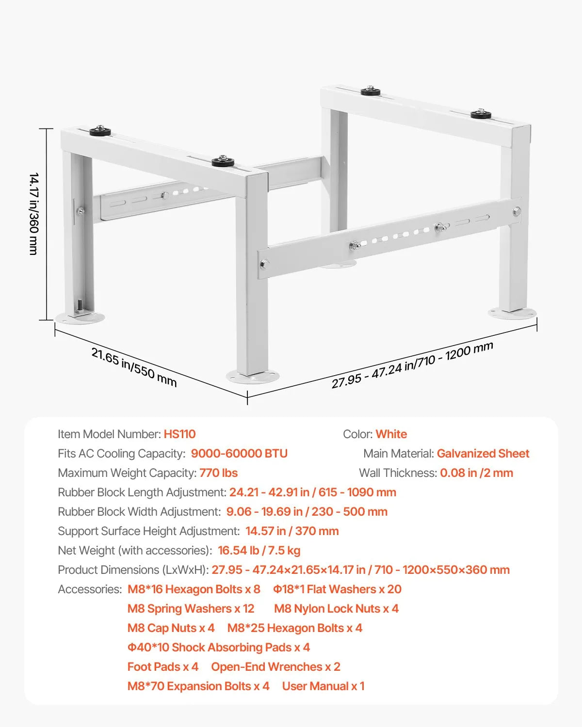 VEVOR Mini Split Ground Stand Adjustable Anti Vibration for 9000-60000 BTU