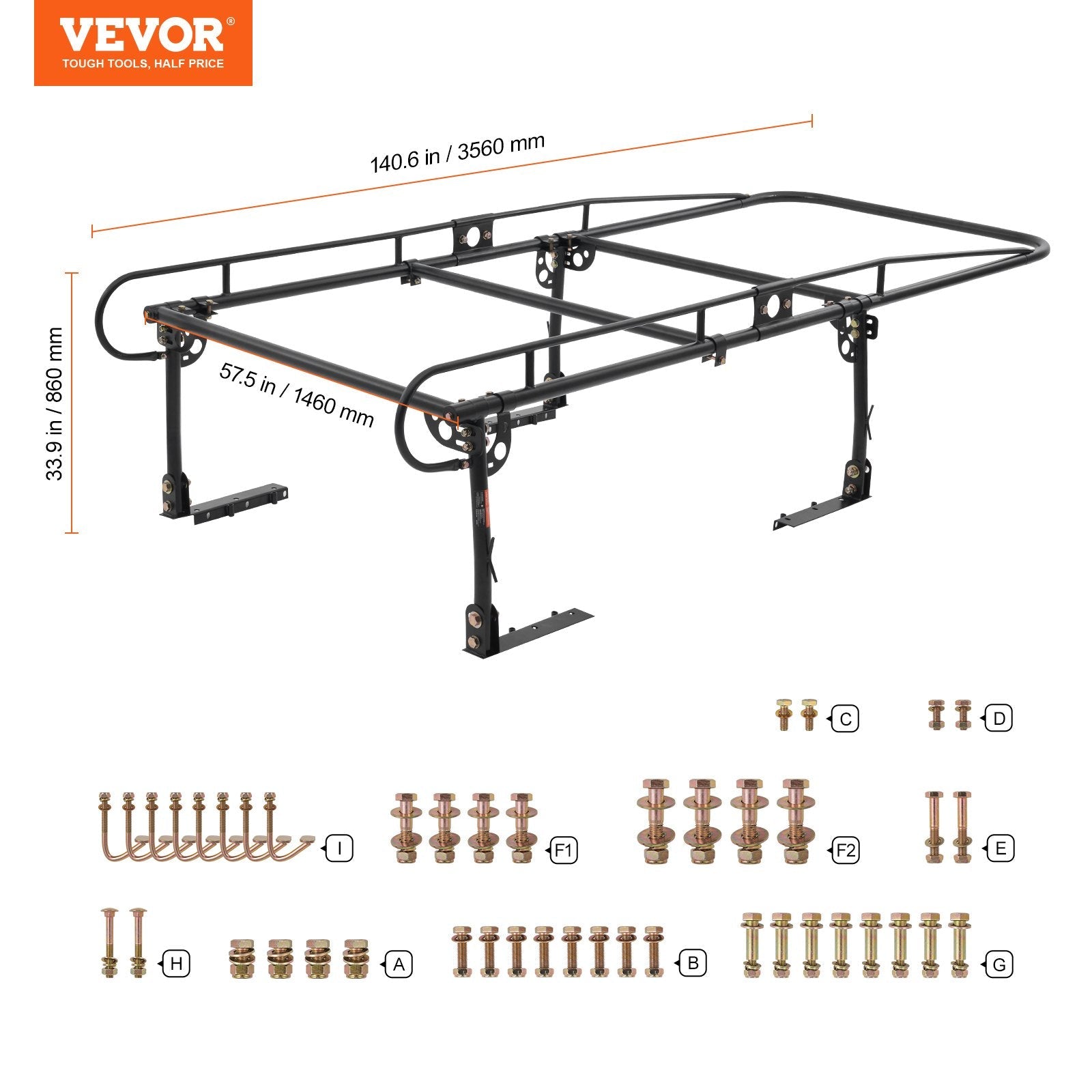 VEVOR Truck Rack Pick up Ladder Rack 1000lbs Capacity 43.3"-63" Width for Lumber 