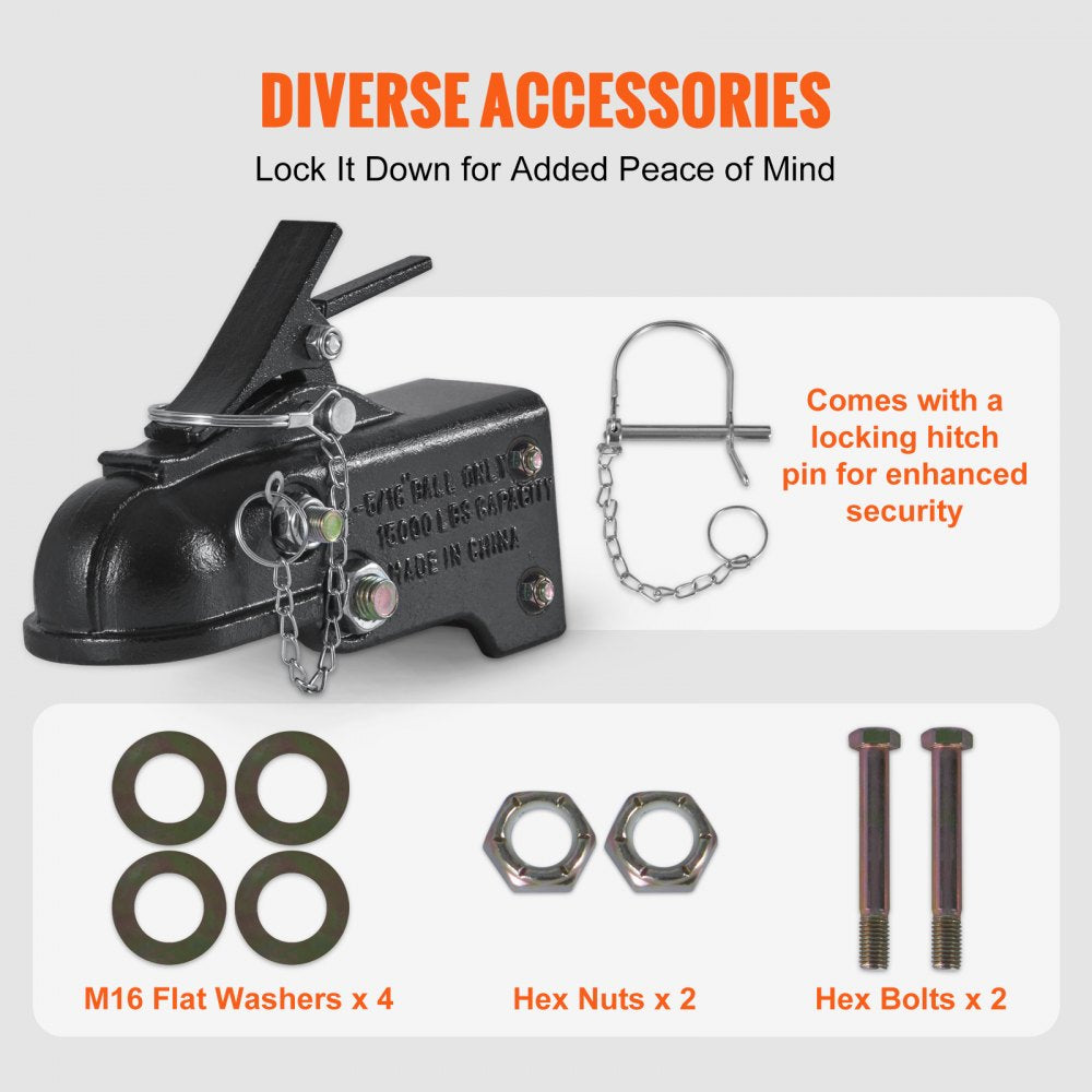 VEVOR Adjustable Trailer Coupler, 2-5/16" Hitch Ball, 15000 lbs Capacity, Heavy Duty Cast Channel-Mount Coupler with Hardware Kit, Ideal for Towing Station Wagons, Pickup Trucks, SUVs, Black Coating 