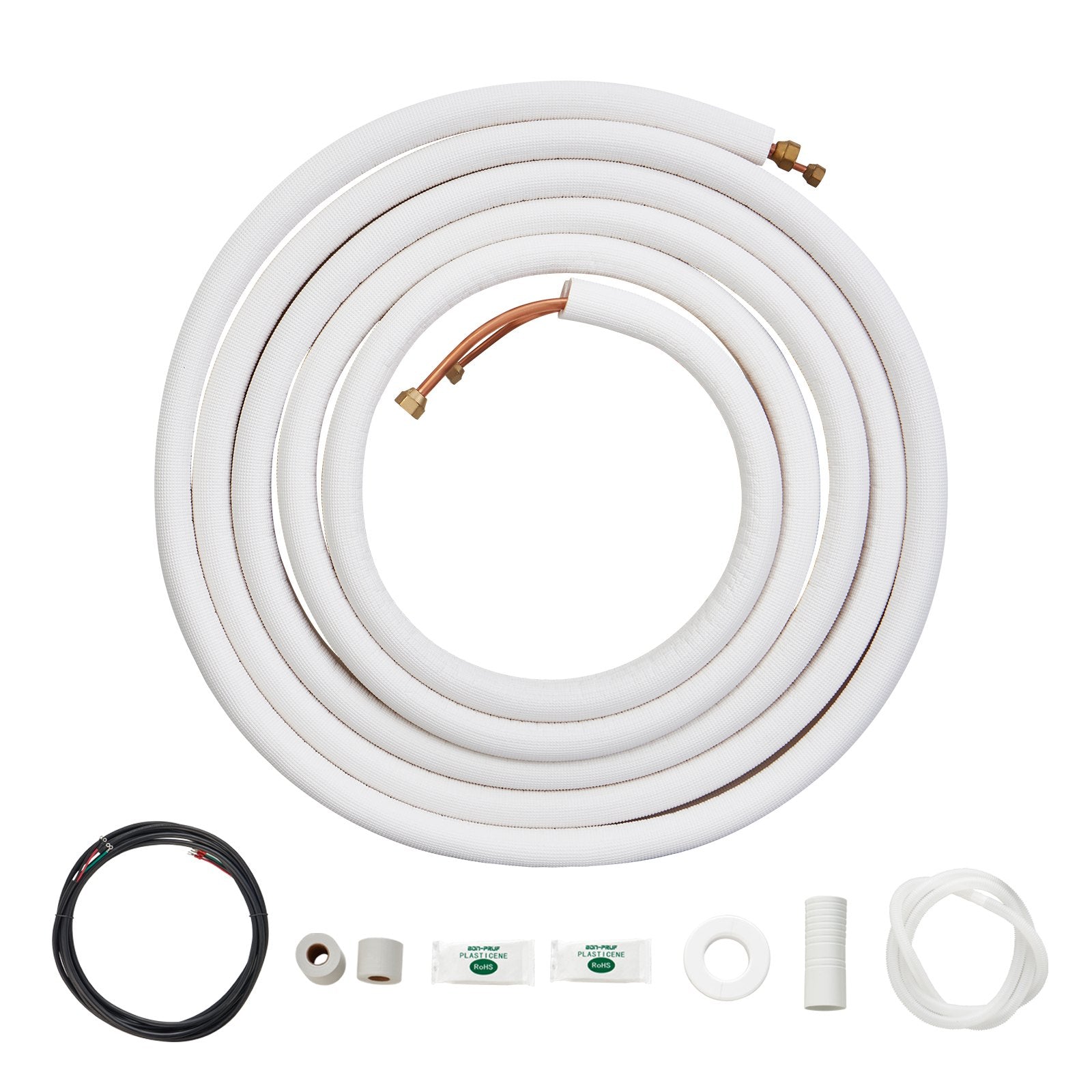 VEVOR 25FT Mini Split Line Set, 1/4" & 3/8" O.D Copper Pipes Tubing and Triple-Layer Insulation, for Air Conditioning or Heating Pump Equipment & HVAC with Rich Accessories (27ft Connection Cable) 