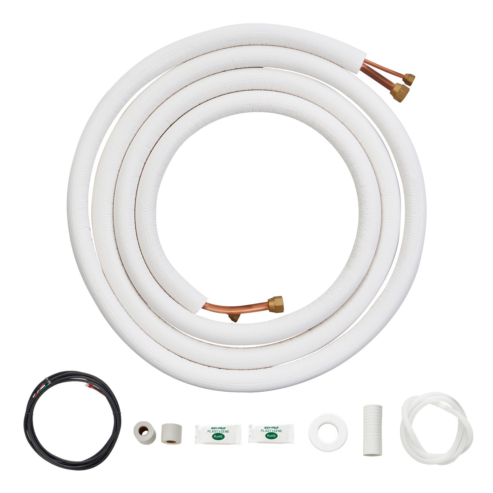 VEVOR 16FT Mini Split Line Set, 1/4" & 1/2" O.D Copper Pipes Tubing and Triple-Layer Insulation, for Air Conditioning or Heating Pump Equipment & HVAC with Rich Accessories (18ft Connection Cable) 