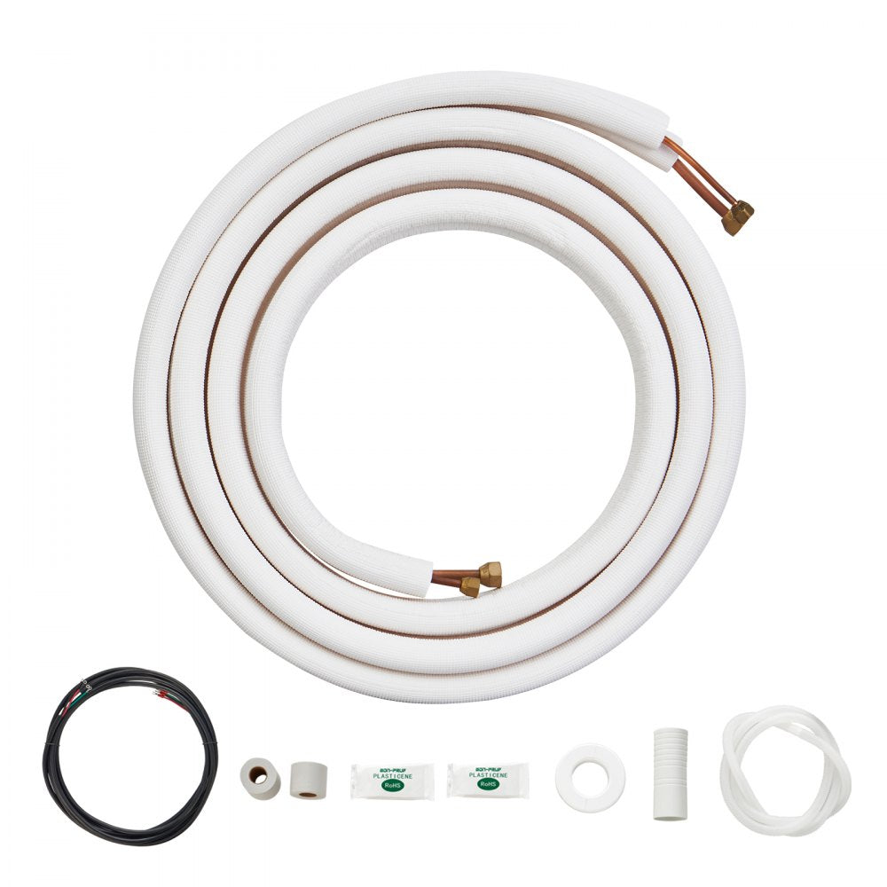 VEVOR 16FT Mini Split Line Set, 1/4" & 3/8" O.D Copper Pipes Tubing and Triple-Layer Insulation, for Air Conditioning or Heating Pump Equipment & HVAC with Rich Accessories (18ft Connection Cable) 