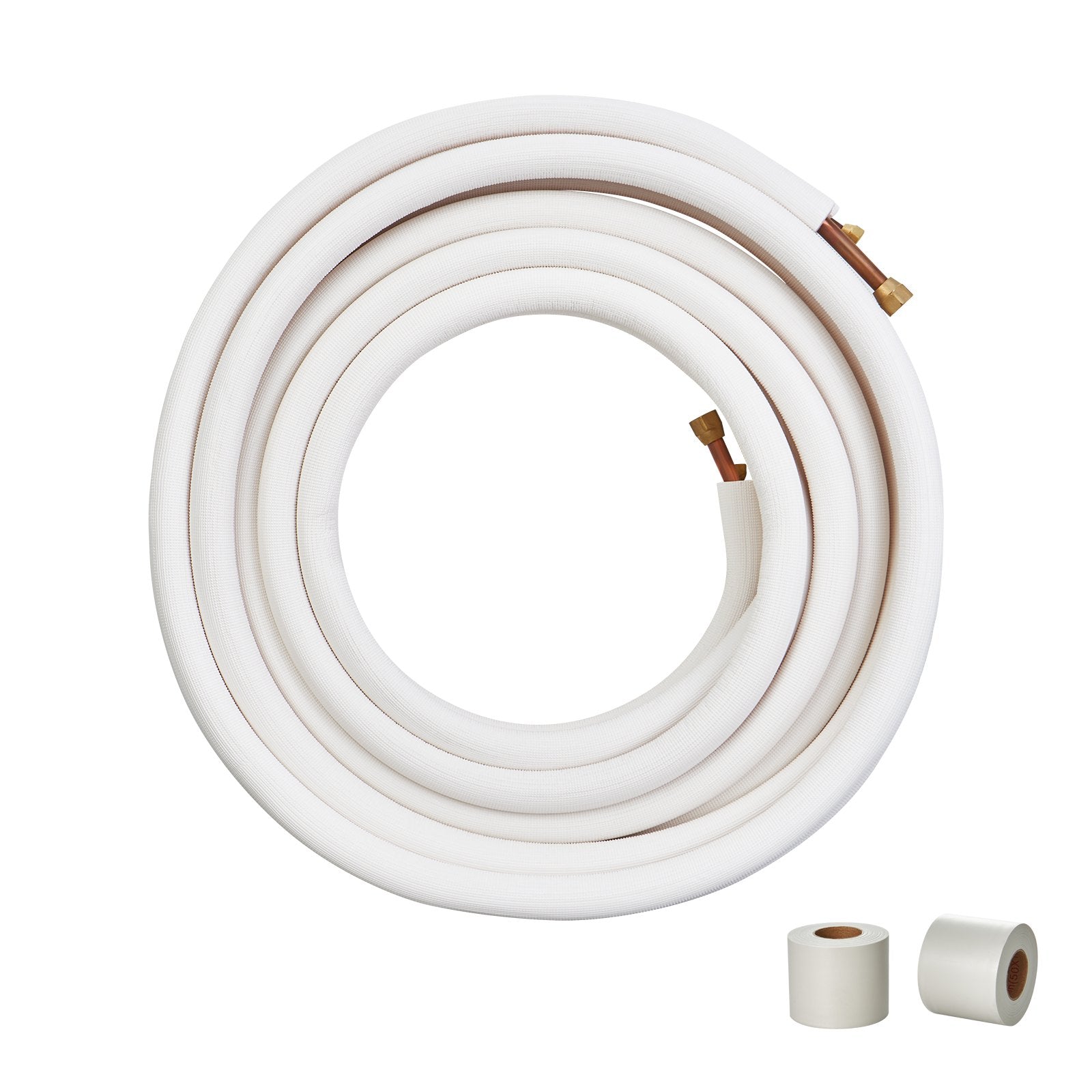 VEVOR 50FT Mini Split Line Set, 3/8" & 5/8" O.D Copper Pipes Tubing and Triple-Layer Insulation, for Mini Split Air Conditioning Refrigerant or Heating Pump Equipment & HVAC with Wrapping Strips. 