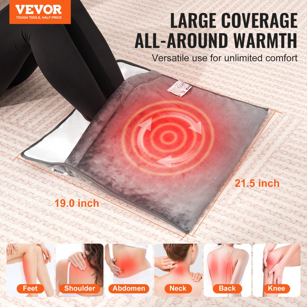 VEVOR Electric Heated Foot Warmer Soft Flannel Foot Heating Pad 21.5" x 19.0" 