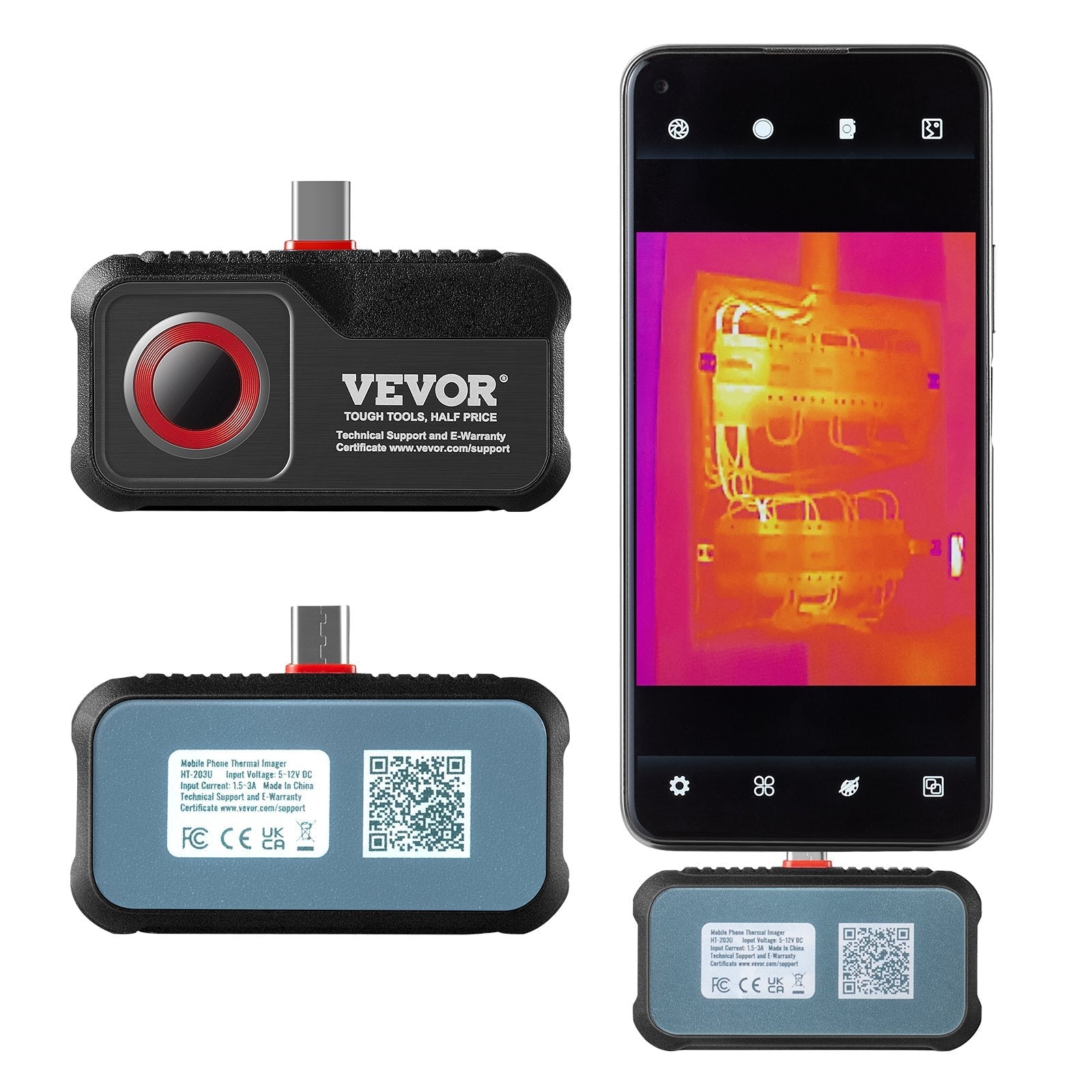 VEVOR Thermal Imaging Camera for Android, 256 x 192 IR Resolution Infrared Thermal Imager with Visual Camera, 25Hz Refresh Rate Thermal Camera for Smartphone/Tablet, -4-1022°F Temperature Range, IP54 