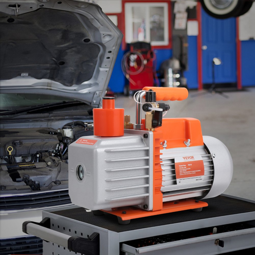 VEVOR 1/3 HP 2 Stage Rotary Vane Vacuum Pump, 5 CFM, 120V Air Conditioning Vacuum Pump, 1/4" SAE Male 3/8" SAE Male 1/2" ACME Male Inlet, for HVAC Repair, Refrigeration Maintenance, Resin Degassing 