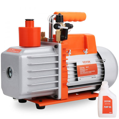VEVOR 1/3 HP 2 Stage Rotary Vane Vacuum Pump, 5 CFM, 120V Air Conditioning Vacuum Pump, 1/4" SAE Male 3/8" SAE Male 1/2" ACME Male Inlet, for HVAC Repair, Refrigeration Maintenance, Resin Degassing 