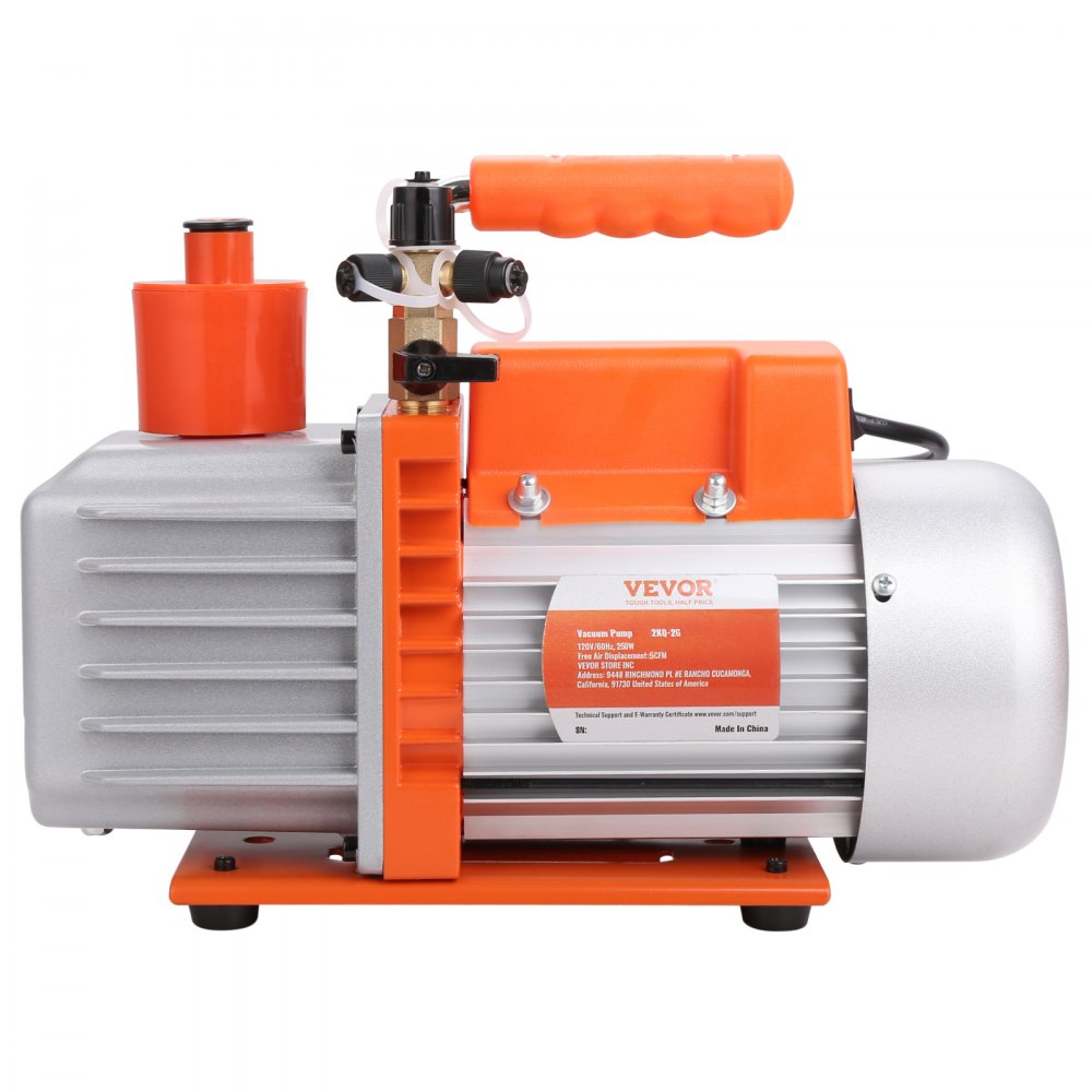 VEVOR 1/3 HP 2 Stage Rotary Vane Vacuum Pump, 5 CFM, 120V Air Conditioning Vacuum Pump, 1/4" SAE Male 3/8" SAE Male 1/2" ACME Male Inlet, for HVAC Repair, Refrigeration Maintenance, Resin Degassing 