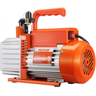 VEVOR 1/2 HP 2 Stage Rotary Vane Vacuum Pump, 5 CFM, 115V Air Conditioning Vacuum Pump, 1/4" SAE Male 3/8" SAE Male 1/2" ACME Male Inlet, for HVAC Repair, Refrigeration Maintenance, Resin Degassing 