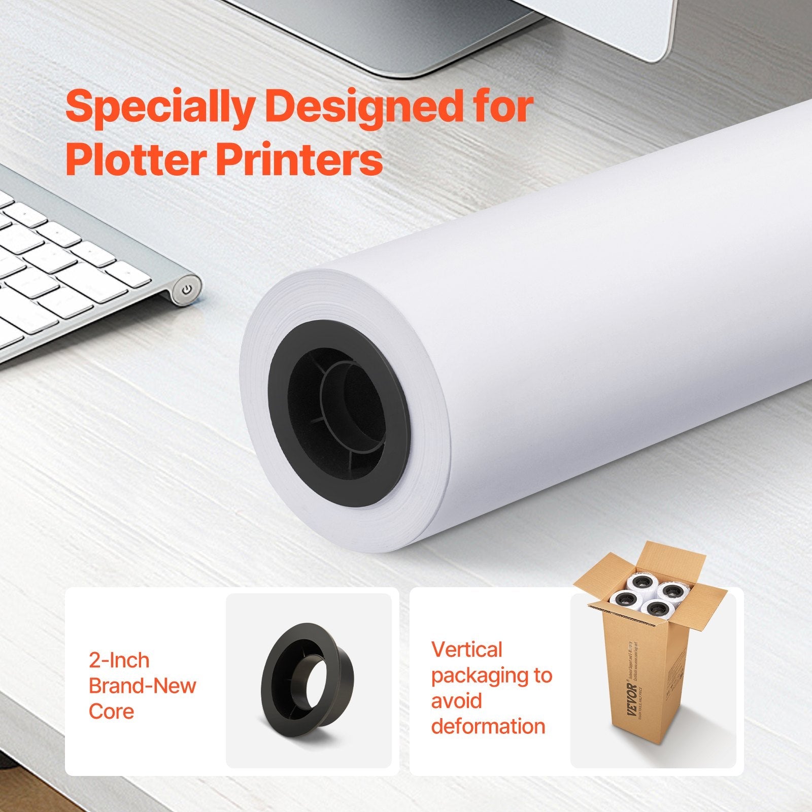 VEVOR Wide Format Paper Plotter Paper 4 Rolls 24 in x 150 ft CAD Bond Rolls 