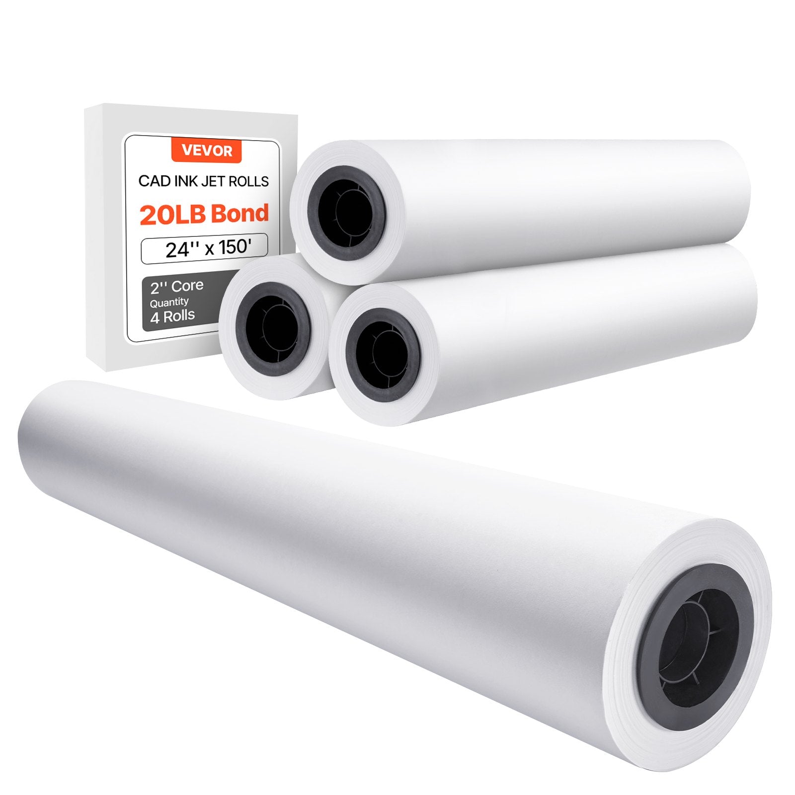 VEVOR Wide Format Paper Plotter Paper 4 Rolls 24 in x 150 ft CAD Bond Rolls 