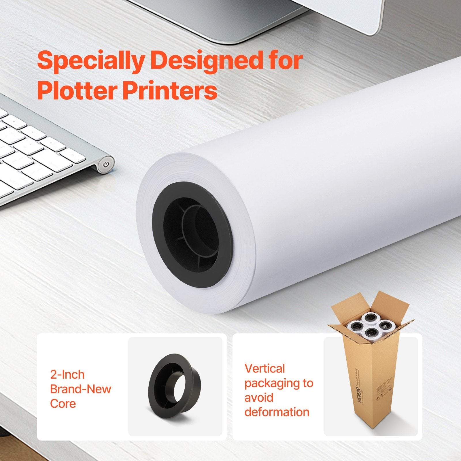 VEVOR Wide Format Paper Plotter Paper 4 Rolls 36 in x 150 ft CAD Bond Rolls 