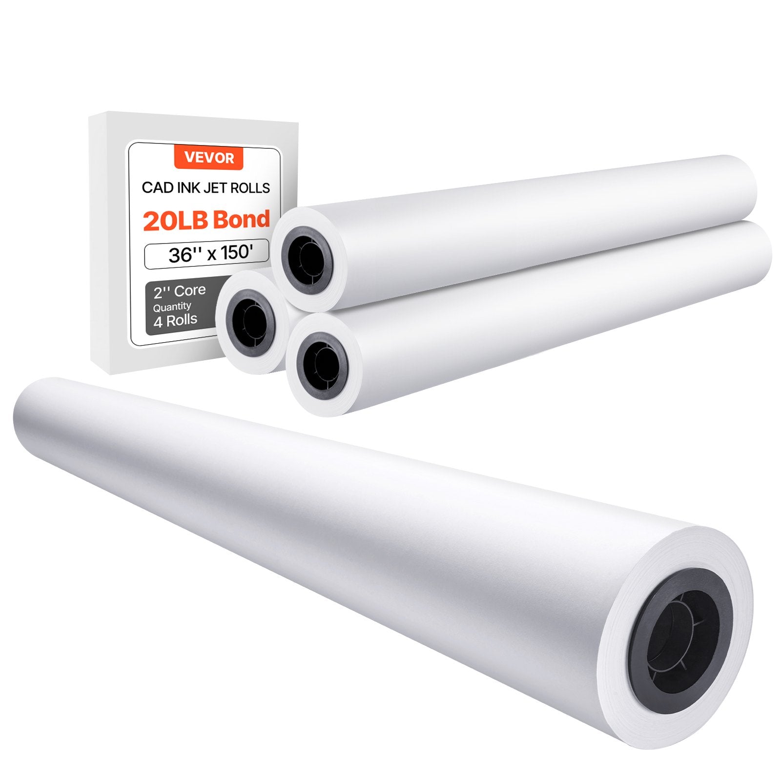 VEVOR Wide Format Paper Plotter Paper 4 Rolls 36 in x 150 ft CAD Bond Rolls 
