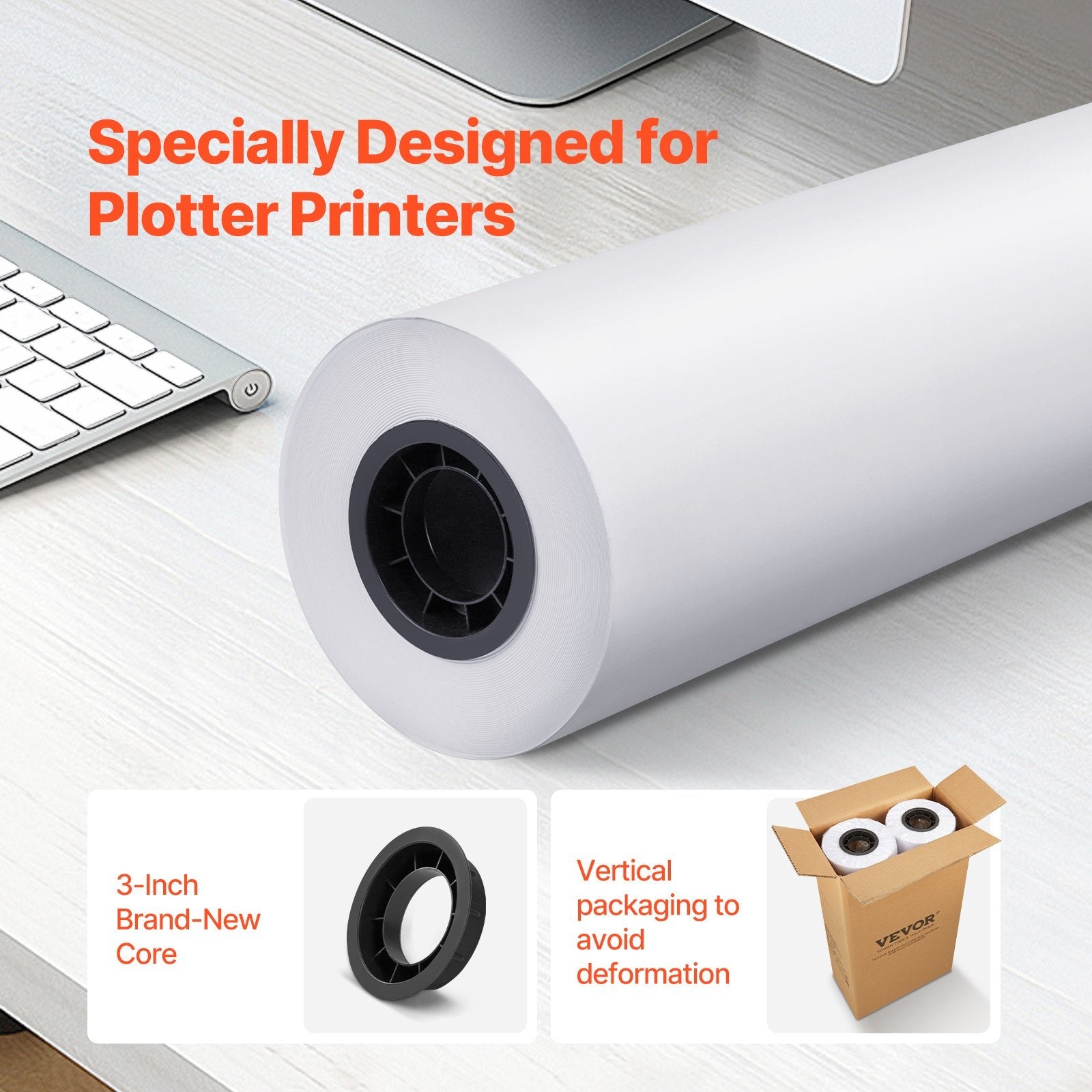 VEVOR Wide Format Paper Plotter Paper 2 Rolls 24 in x 500 ft CAD Bond Rolls 