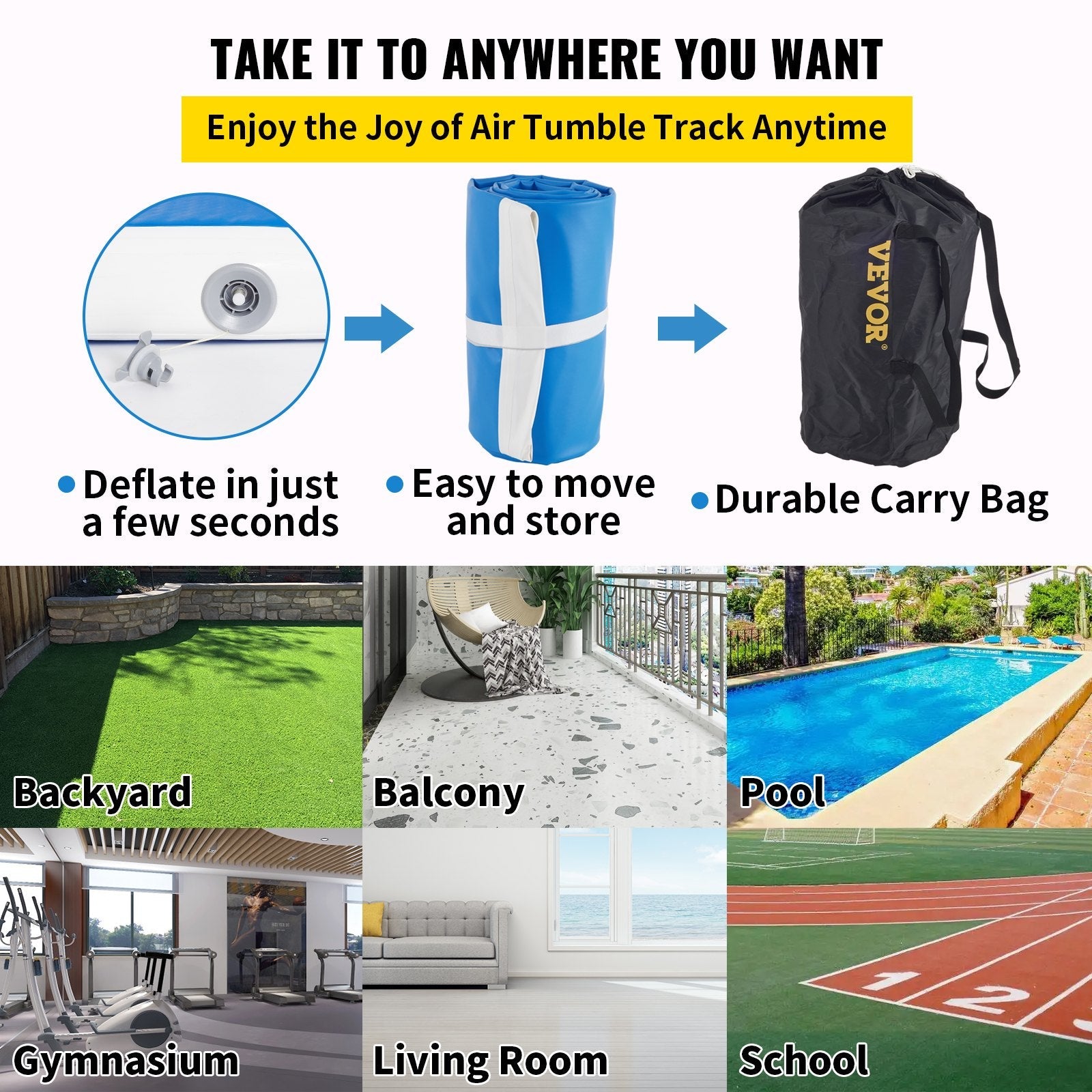 Air Track Mat 20FT Airtrack Inflatable Floor Gymnastics Tumbling Mat Training 