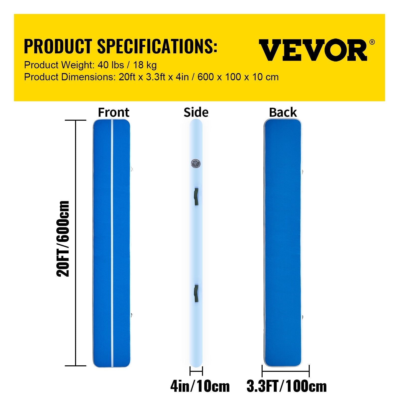 VEVOR 16FT Air Track Inflatable Airtrack Tumbling Gymnastics Mat Yoga Training 