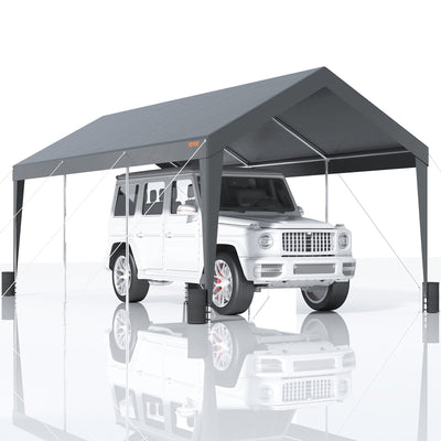 VEVOR Carport, Heavy Duty 10 x 20ft Car Canopy, Outdoor Garage Shelter with 8 Reinforced Poles and 4 Weighted Bags, UV Resistant Waterproof Instant Car Garage Tent for Party Garden Boat, Darkgray 