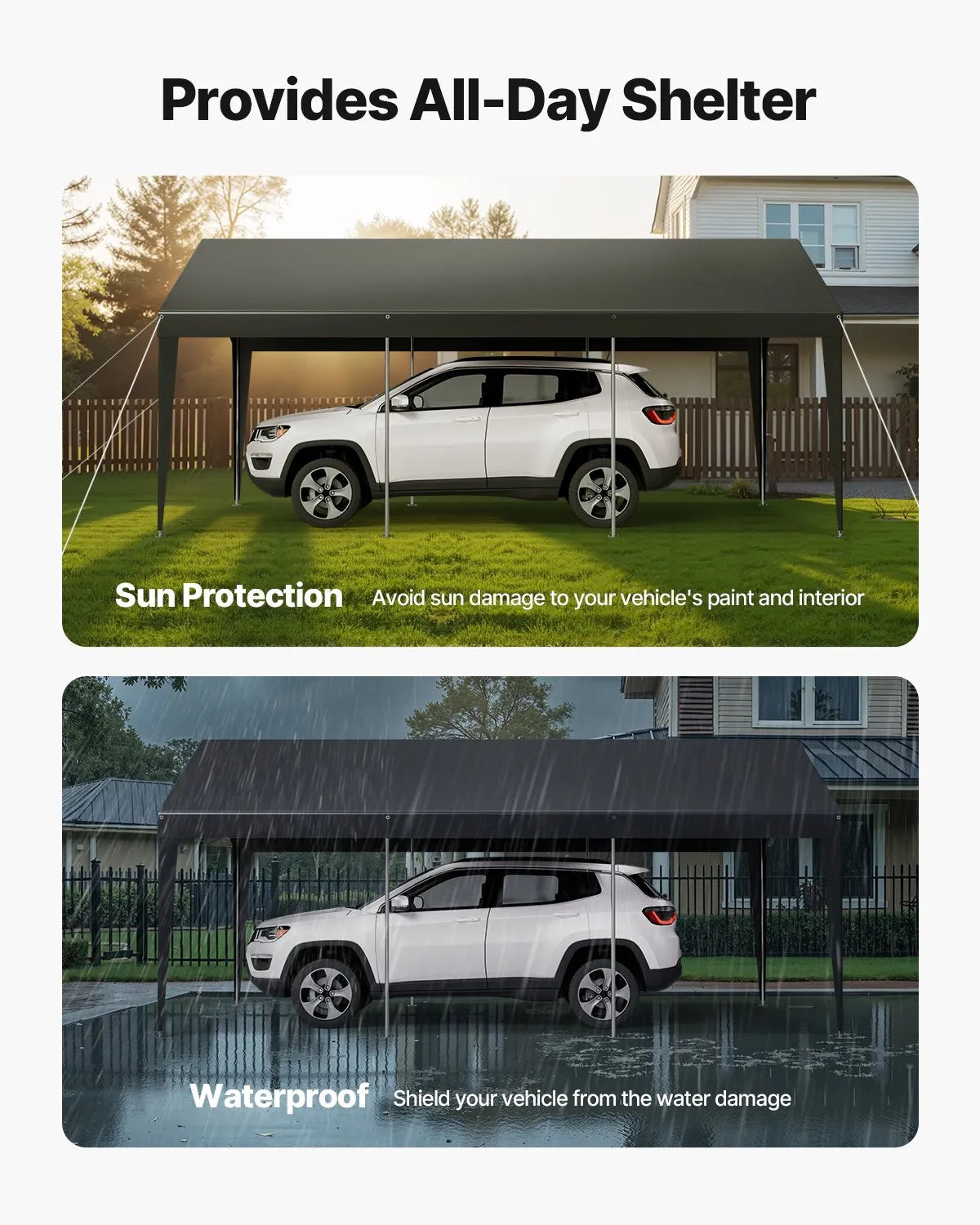 VEVOR Carport Car Canopy 10 x 20 FT Heavy Duty Portable Car Shelter Tent Grey