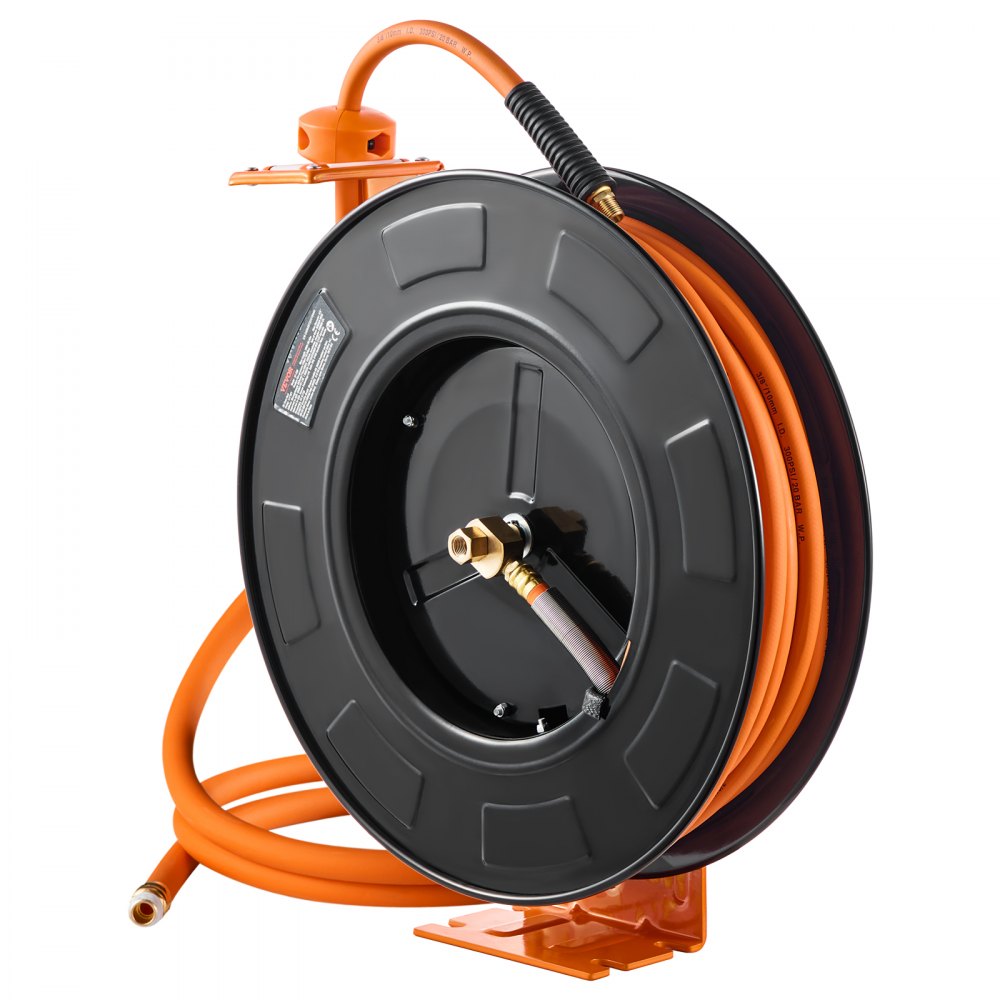 VEVOR Retractable Air Hose Reel 3/8 IN x 100 FT Rubber Air Hose Reel Max 300 PSI 