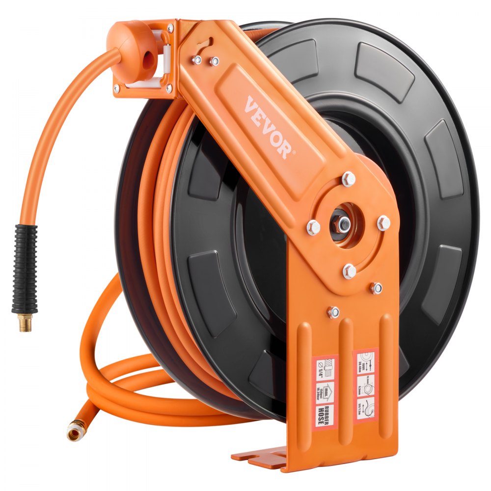 VEVOR Retractable Air Hose Reel 3/8 IN x 100 FT Rubber Air Hose Reel Max 300 PSI 