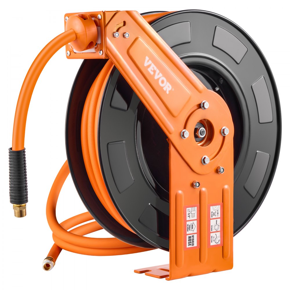 VEVOR Retractable Air Hose Reel 1/2 IN x 50 FT Hybrid Air Hose Reel Max 300 PSI 