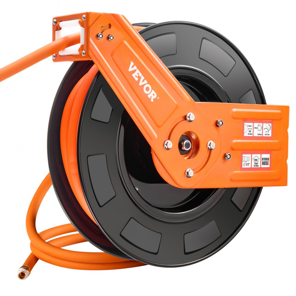 VEVOR Retractable Air Hose Reel 1/2 IN x 50 FT Hybrid Air Hose Reel Max 300 PSI 