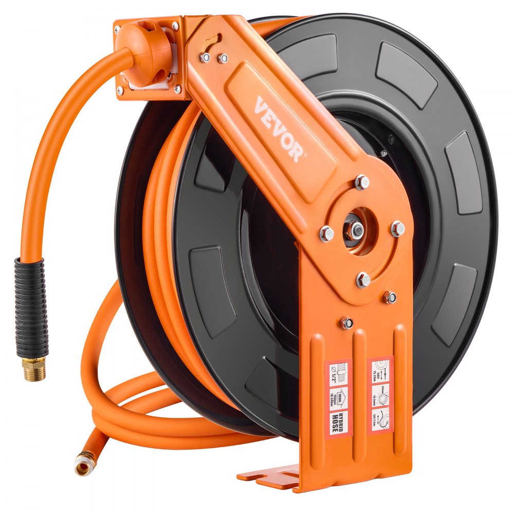 VEVOR Retractable Air Hose Reel 1/2 IN x 50 FT Hybrid Air Hose Reel Max 300 PSI 