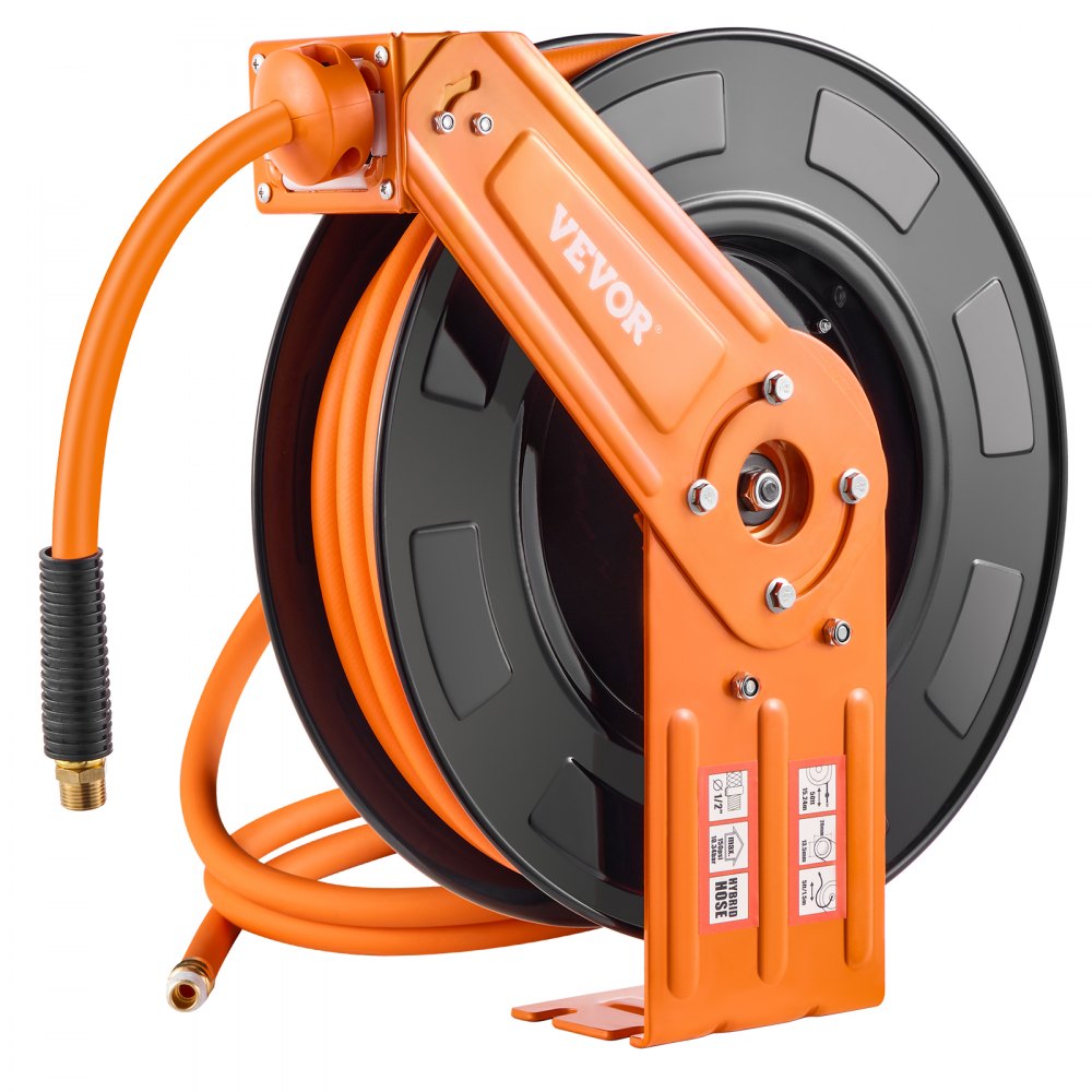 VEVOR Retractable Air Hose Reel 1/2 IN x 50 FT Hybrid Air Hose Reel Max 300 PSI 