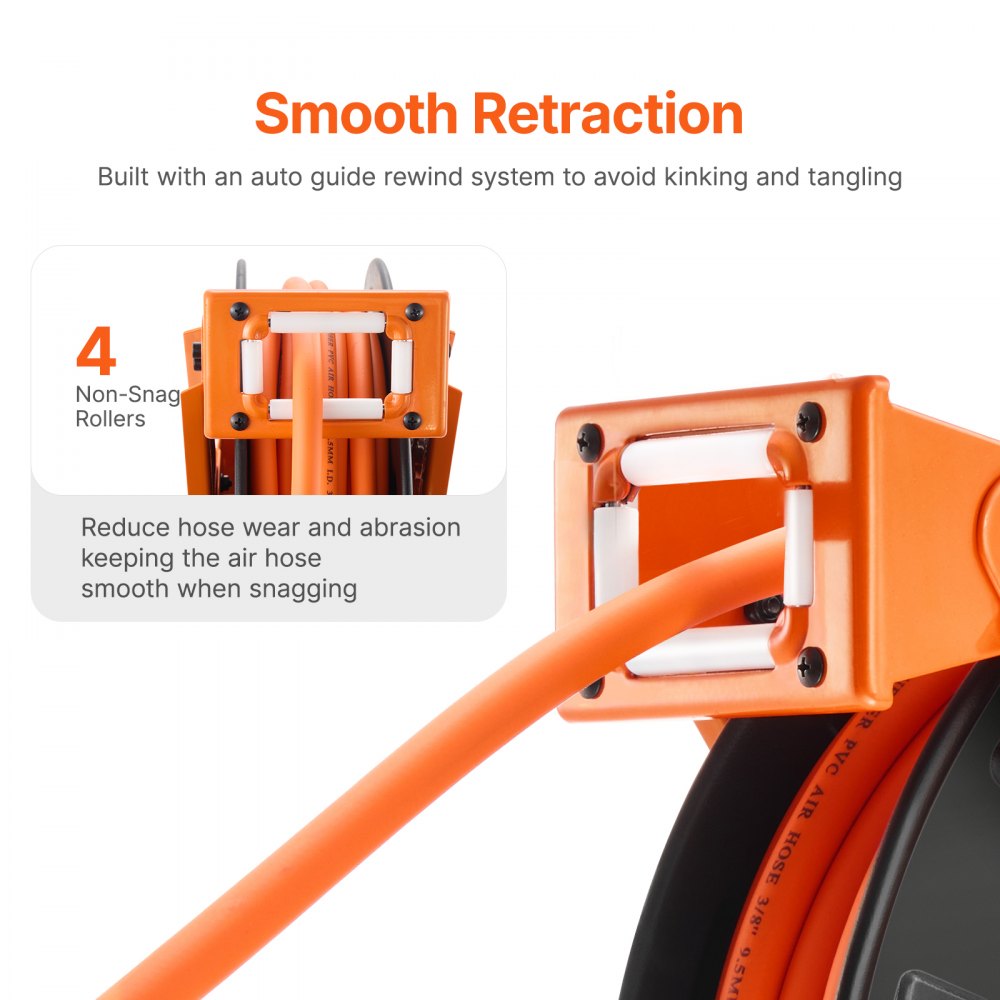VEVOR Retractable Air Hose Reel 3/8IN x 65FT Hybrid Air Hose with Double Arms 