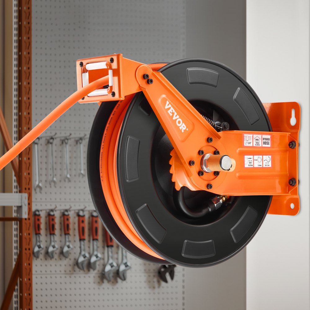 VEVOR Retractable Air Hose Reel 3/8IN x 65FT Hybrid Air Hose with Double Arms 