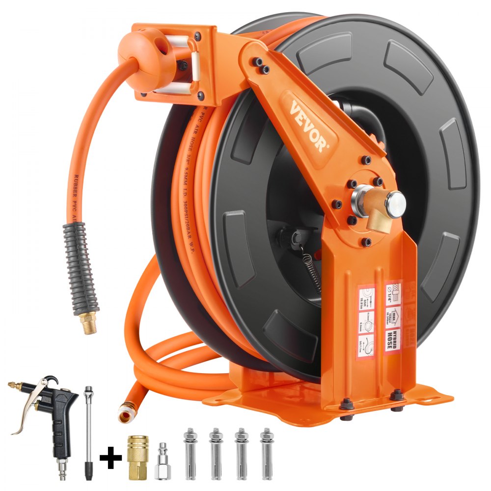 VEVOR Retractable Air Hose Reel 3/8IN x 65FT Hybrid Air Hose with Double Arms 