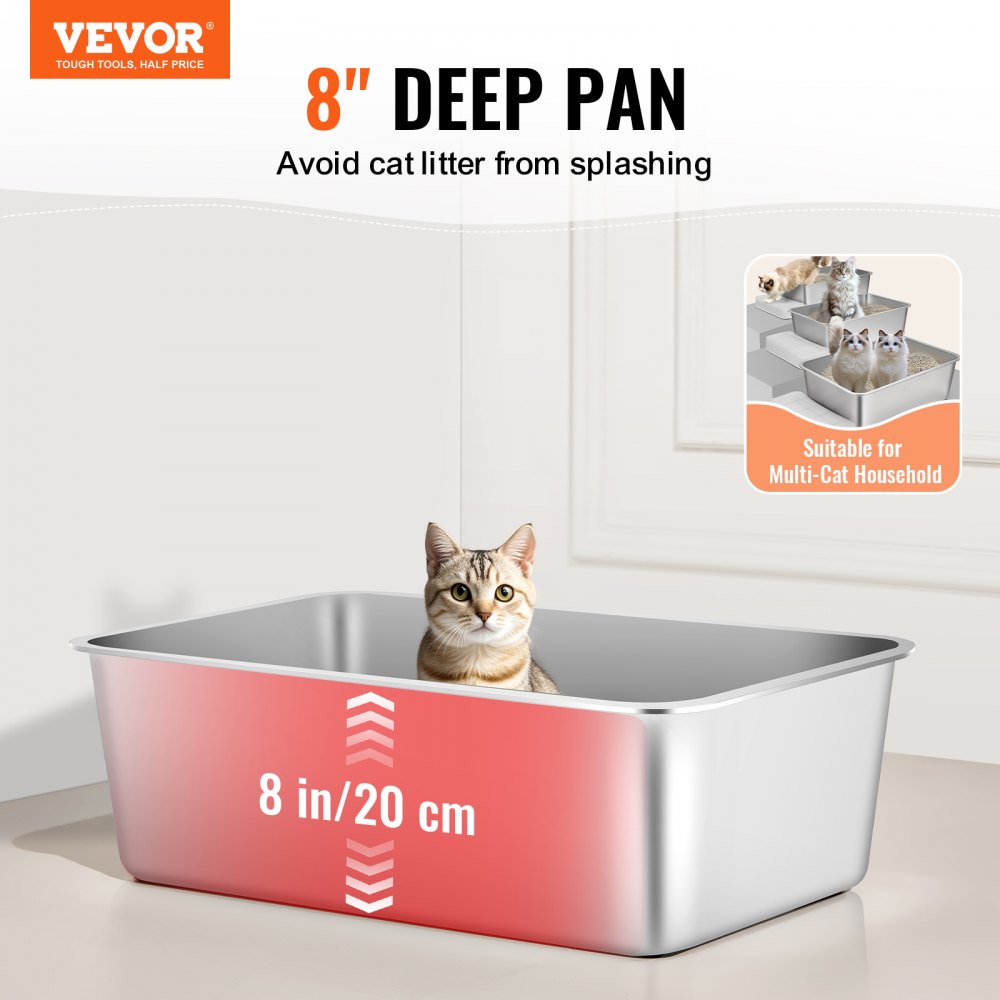 VEVOR 8 in Deep Cat Litter Box Odor-Free Litter Box with Filtering Foot Board 