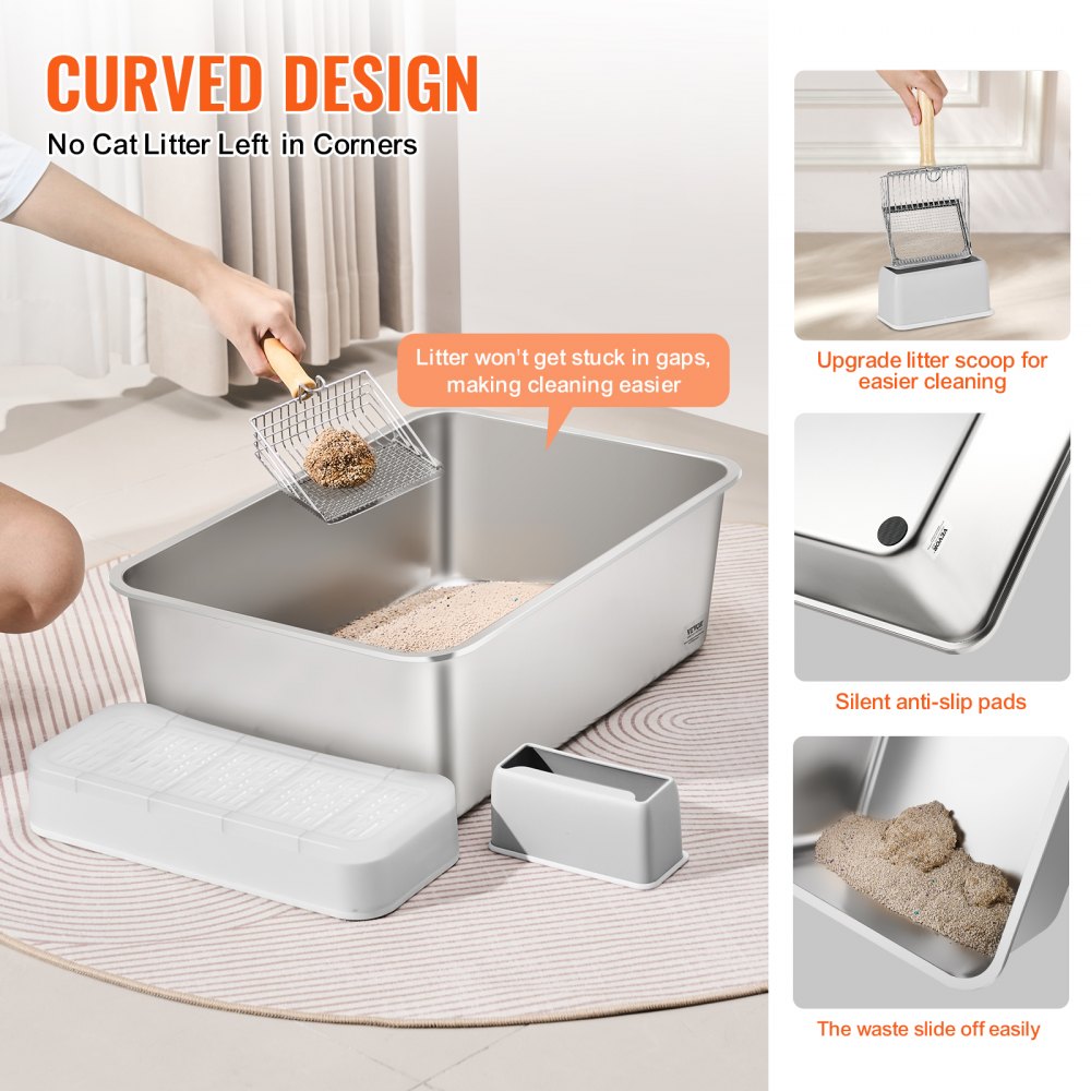 VEVOR 8 in Deep Cat Litter Box Odor-Free Litter Box with Filtering Foot Board 