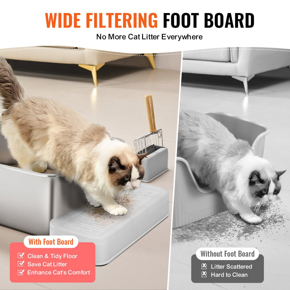 VEVOR 8 in Deep Cat Litter Box Odor-Free Litter Box with Filtering Foot Board 