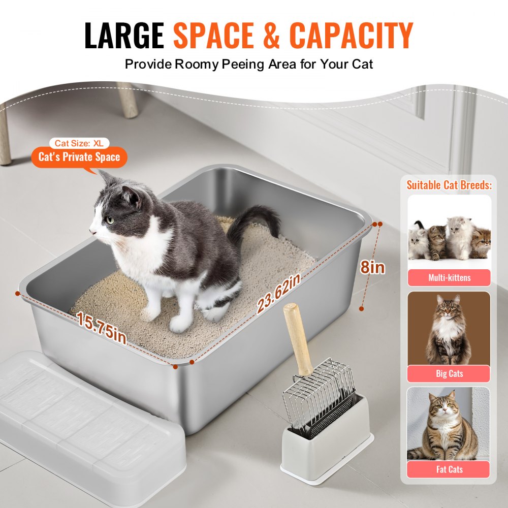 VEVOR 8 in Deep Cat Litter Box Odor-Free Litter Box with Filtering Foot Board 