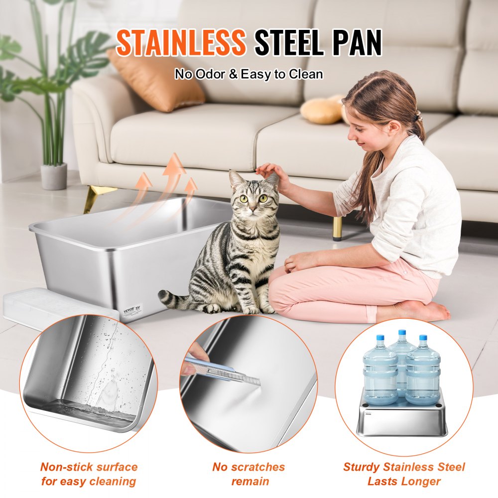VEVOR 8 in Deep Cat Litter Box Odor-Free Litter Box with Filtering Foot Board 