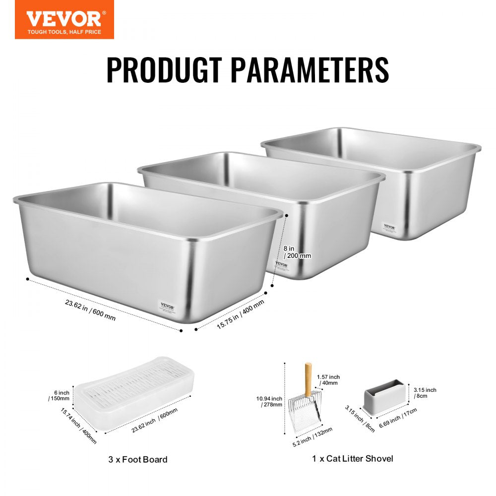 VEVOR 8 in Deep Cat Litter Box Odor-Free Litter Box with Filtering Foot Board 
