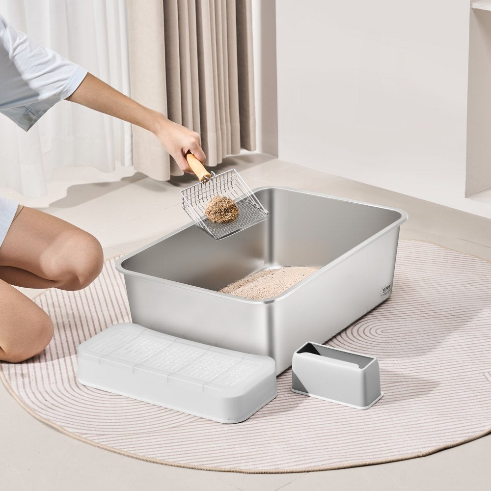 VEVOR 8 in Deep Cat Litter Box Odor-Free Litter Box with Filtering Foot Board 