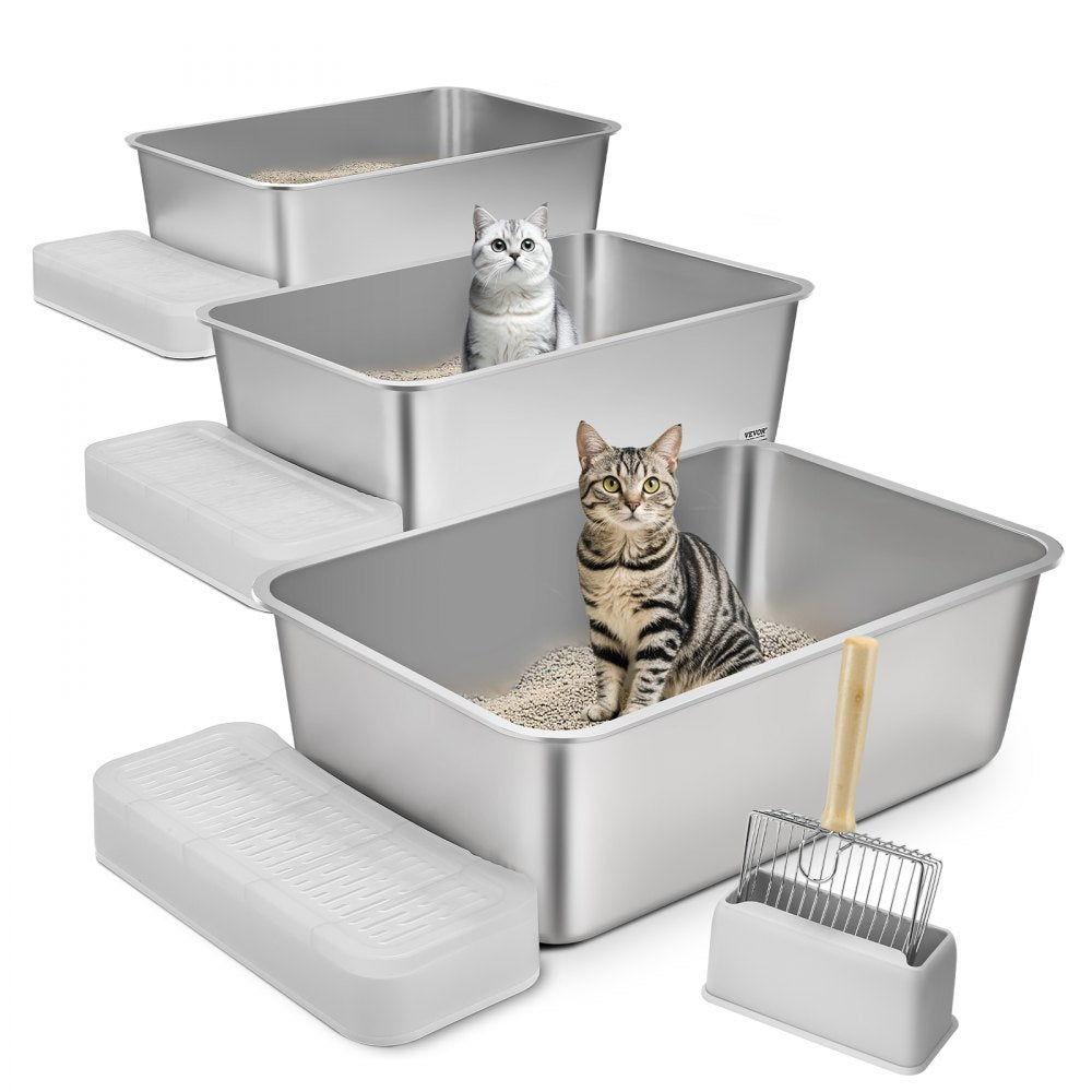 VEVOR 8 in Deep Cat Litter Box Odor-Free Litter Box with Filtering Foot Board 