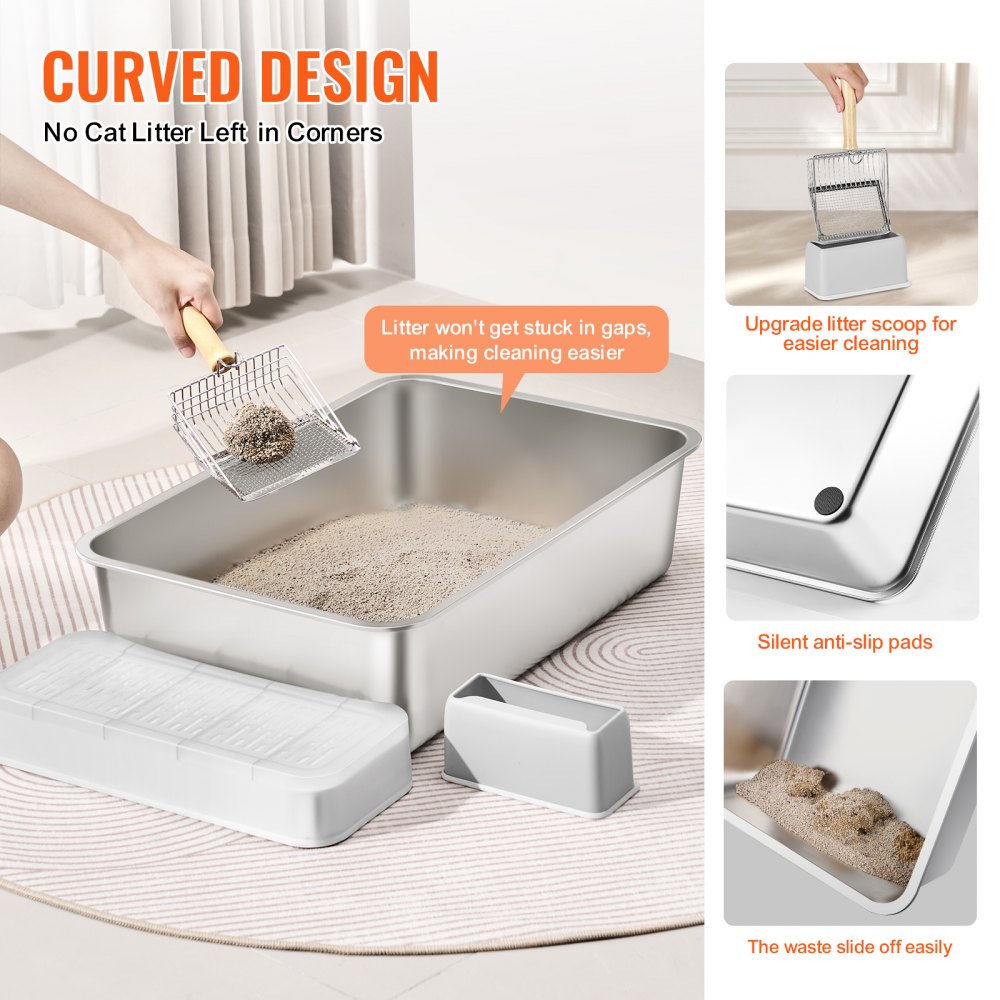 VEVOR 6 in Deep Cat Litter Box Odor-Free Litter Box with Filtering Foot Board 