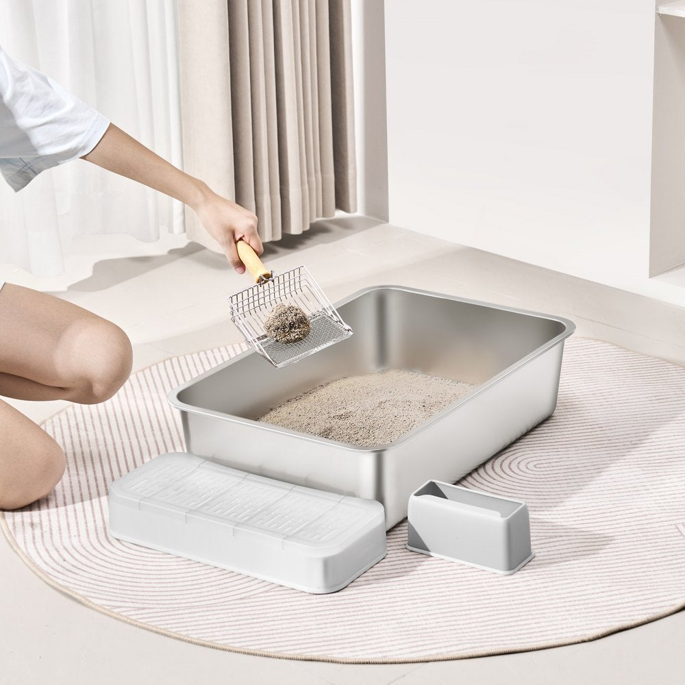 VEVOR 6 in Deep Cat Litter Box Odor-Free Litter Box with Filtering Foot Board 