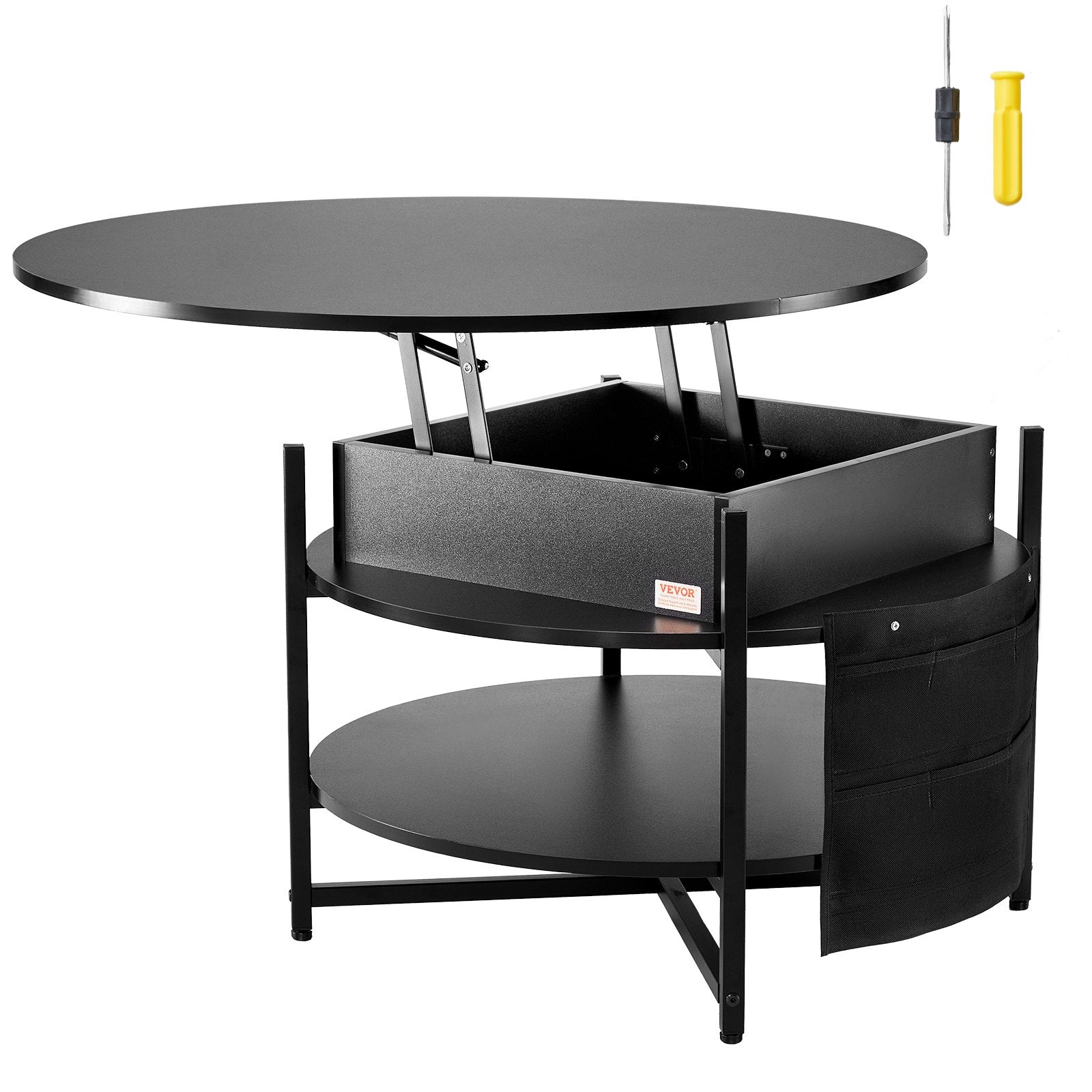 VEVOR Lift Top Coffee Table 35.3" Round Coffee Table for Living Room Black 