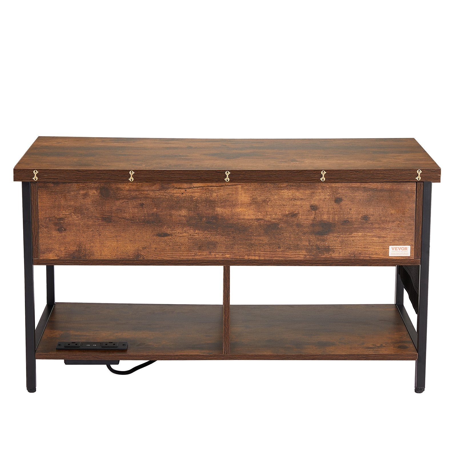 VEVOR Lift Top Coffee Table 39.4" Rectangle Coffee Table with Light & USB Brown 