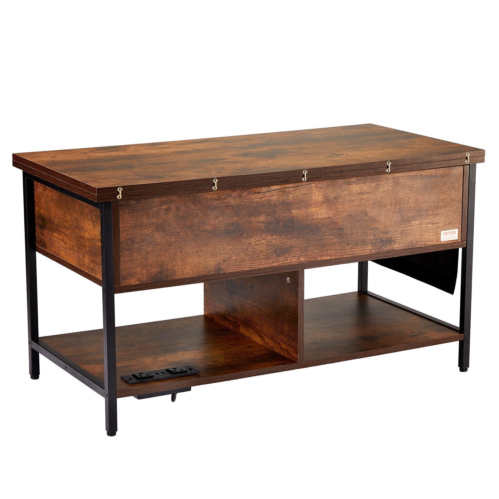 VEVOR Lift Top Coffee Table 39.4" Rectangle Coffee Table with Light & USB Brown 