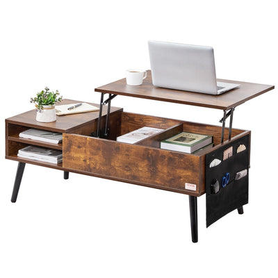 VEVOR Lift Top Coffee Table 39.4 in Rectangle Coffee Table for Living Room Brown 