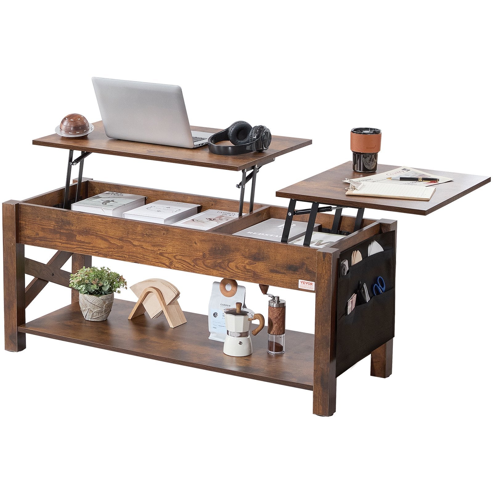 VEVOR Lift Top Coffee Table 47.5" Rectangle Coffee Table for Living Room Brown 