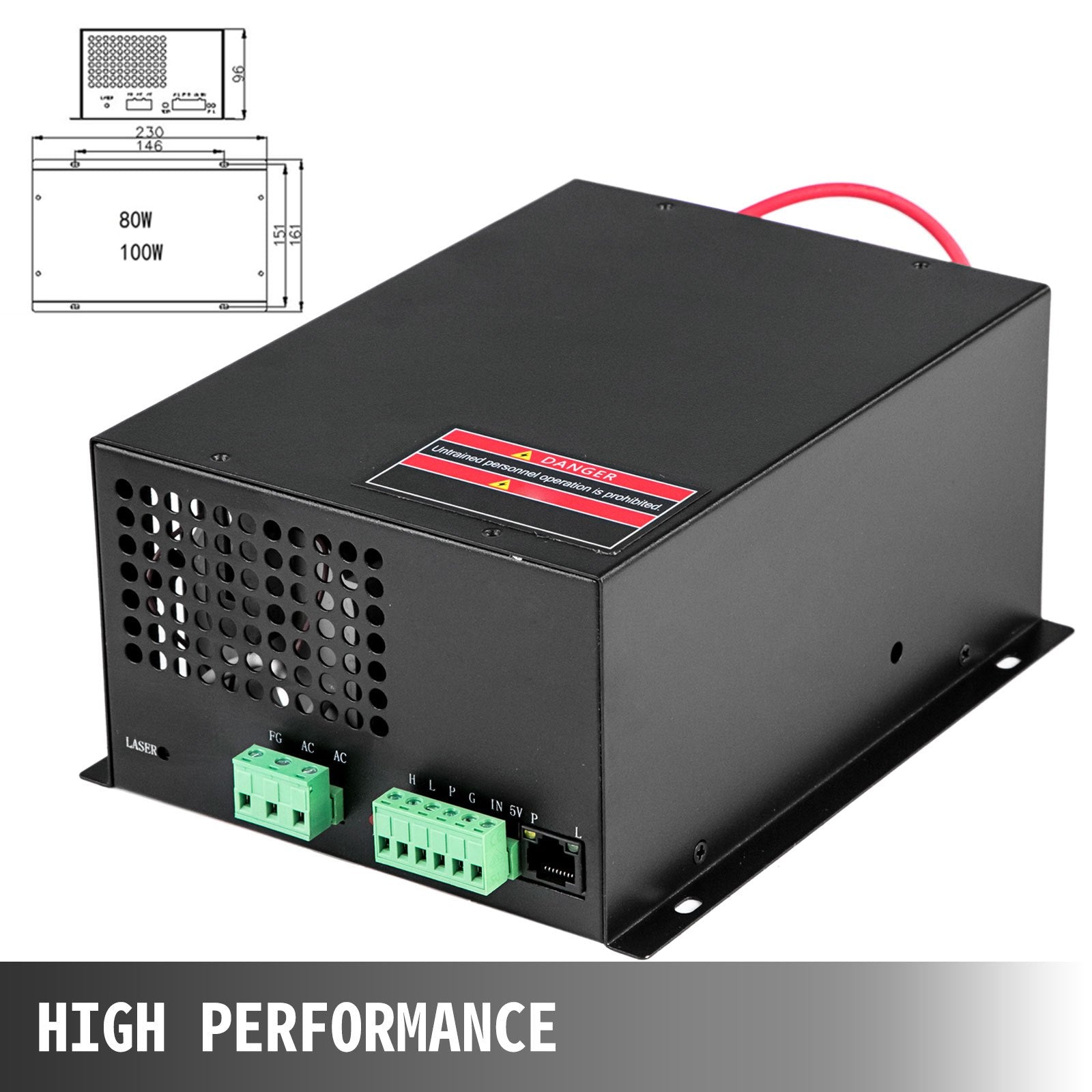 VEVOR Laser Power Supply 100W Co2 Laser Engraver Power Supply Black Laser Tube Power Supply 110V for Laser Cutter Engraving Machine(100W) 