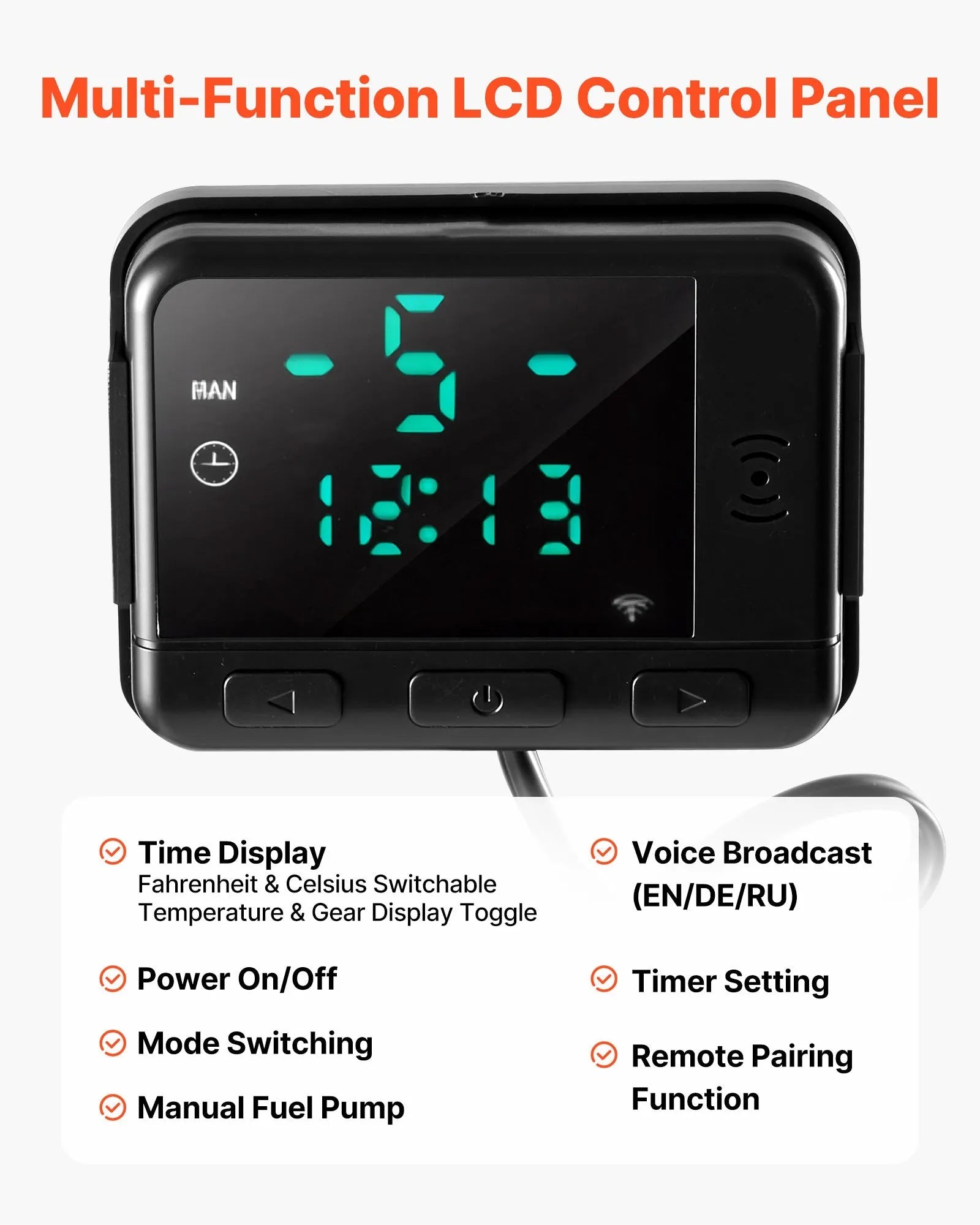 VEVOR Diesel Air Heater Controller – Universal DC5V Thermostat Switch with LCD Display and Remote Control, Compatible with 2KW/5KW/8KW Diesel Heaters 
