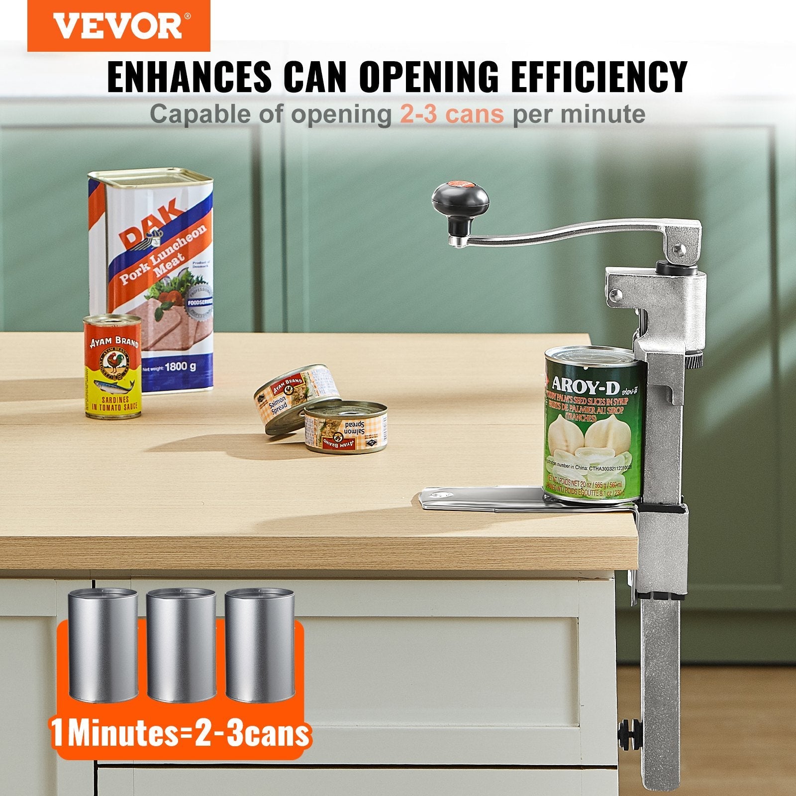 VEVOR Manual Can Opener, Commercial Table Opener for Large Cans, Heavy Duty Can Opener with Base, Adjustable Height Industrial Jar Opener For Cans Up to 11.8" Tall, for Restaurant Hotel Home Bar 